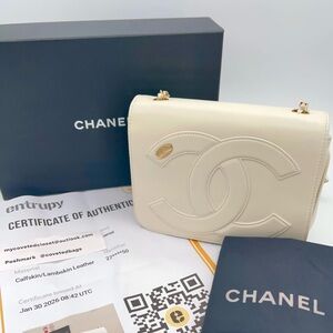 CHANEL CC Mania Flap Bag in Cream Lambskin w/box, dust bag, and Entrupy COA!